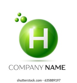 H Letter splash logo. Green dots and circle bubble letter design on grey background. Vector Illustration