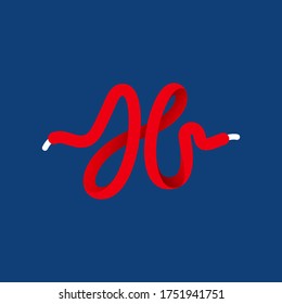 H letter sport logo formed by shoe lace. Vector handwritten script font can be used for workout labels, race headlines, fitness posters, delivery cards etc.