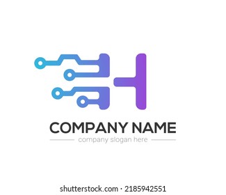 H Letter Tech Logo Design Vector Template.
H Letter Icon Design with Digital Circuit Connection Symbol.