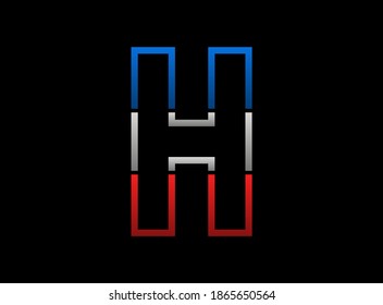 H letter vector desing, outline stroke font logo. Dynamic split grey,  blue color on black background. For social media,design elements, creative poster, web template and more


