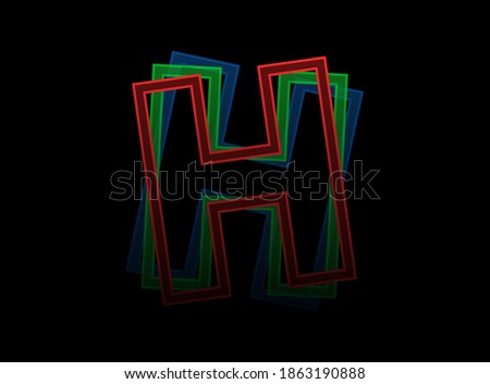 H letter vector desing, Rgb color font logo. Dynamic split red, green, blue color, outline stroke layer style on black background. For social media,design elements, creative poster, web template    