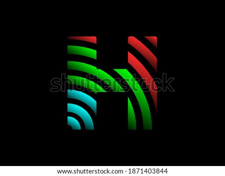 H letter vector desing, rgb color font logo. Dynamic split red, green, blue color on black background. For social media, design elements, creative poster, web template and more
