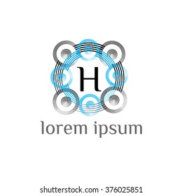 H letter vector logo with circles calligraphic borders (icon, sign, symbol, monogram)