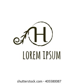 H letter vector logo. Organic logo sign, corporate identity, branding. Monogram design. Vector floral outline frame or border