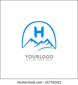 H Letter Vector Mountains Emblem Identity. Outdoor Activity Symbol. Adventure Or Sport Logo Badge. Vector Illustration