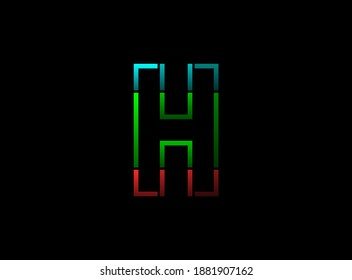 H letter vector outline stroke desing, font logo. Red, green, blue color on black background. For social media,design elements, creative poster, web template and more