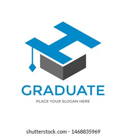 H Letter vector template logo with student hat symbol. This graduate logo is creative and can be used for education, degree, study, diploma.