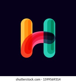 H letter vivid logo with overlapping lines on black background. Vector typeface for vibrant identity, nightlife, techno sphere.