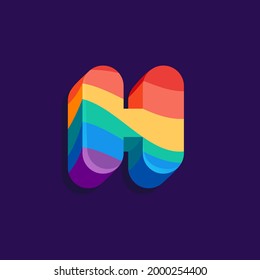 Logo de volumen de letra H con patrón de bandera LGBTQ de Orgullo. Ilustración vectorial perfecta para tu identidad arcoiris, pancarta transgénero, afiches gays y lesbianas, diseño bisexual, etc.