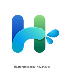 H letter with water waves and drops. Font style, vector design template elements for your ecology application or corporate identity.