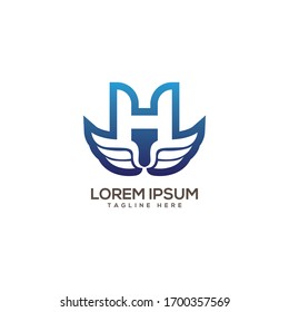 H Letter Wings Logo Design Icon. Flying Wing Letter Logo with Creative and modern concept.