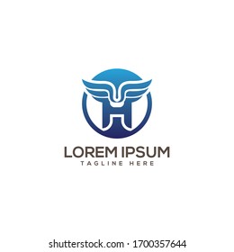 H Letter Wings Logo Design Icon. Flying Wing Letter Logo with Creative and modern concept.
