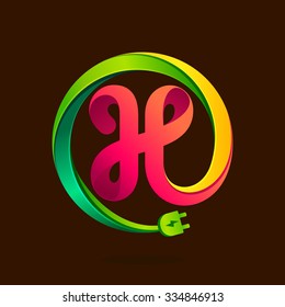 H letter with wire plug icon. Vector design template elements for your application or corporate identity.