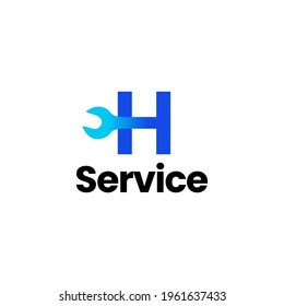 h letter wrench service logo vector icon illustration