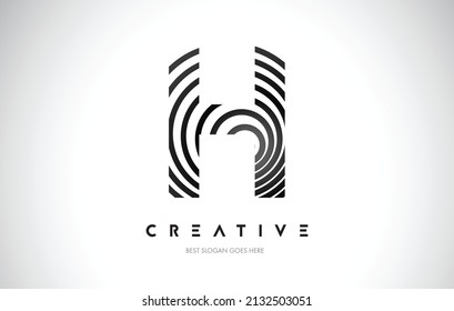 H Lines Warp Logo Design.Vektor Letter Symbol Made with Black Circular Lines.