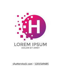 H logo abstract, Letter H  Logo, A logo technology, H Letter Design Vector with Square and circle.
