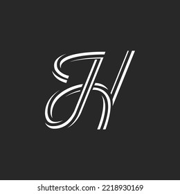 H logo calligraphic italic letter monogram, creative cursive letter with smooth elegant spiral shape twisted lines.