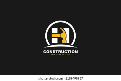 H logo construction vector for woodworking company. initial letter hammer template vector illustration for your brand.