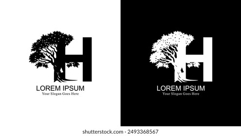 H-Logo-Design kombiniert mit einem Baum