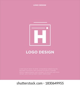 H Logo design with square frame line art. vector illustration