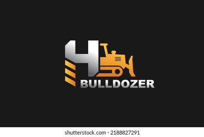 H logo dozer for construction company. Heavy equipment template vector illustration for your brand.