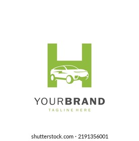 H logo with electric car illustration for your brand