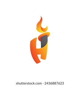 H logotipo y vector de diseño de fuego, logotipos coloridos 3d