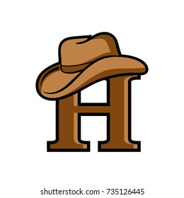 H logo initial letter design template vector with cowboy hat above.