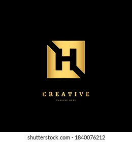Logo de H. Letra inicial H con color oro. El concepto de diseño del logotipo de la lonja de lujo, adecuado para empresas y negocios.