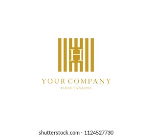 H logo isolated gold lines shape vector template