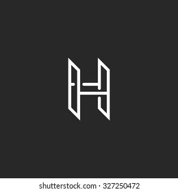 H logo monogram letter, thin line typography design element for hotel or business card HH black and white emblem mockup