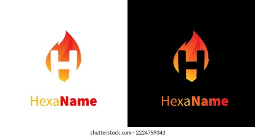 H logo set. isolated fire negative space alphabet logo. vector illustration