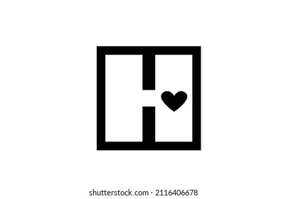 H love heart alphabet letter logo icon with black and white color and line. Creative design for company or business