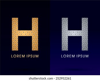 H , Luxury font, designed using gold and silver line  on dark background, idea from wicker,basket , ribbons, jewelry, logo, symbol, icon, graphic, vector.