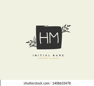 H M HM Beauty vector initial logo, handwriting logo of initial wedding, fashion, jewerly, heraldic, boutique, floral and botanical with creative template for any company or business.