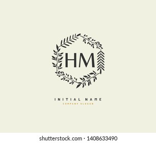 Logotipo inicial del vector H M HM Beauty, logo de escritura a mano de boda inicial, moda, joyas, heráldico, boutique, floral y botánica con plantilla creativa para cualquier empresa o negocio.