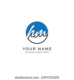 H, M, HM Initial letter handwritten and signature vector image template in round shape log