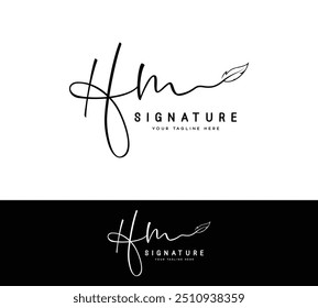 H M HM inicial letra assinatura logotipo e manuscrito folha