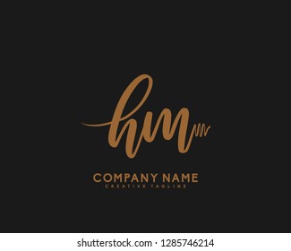 H M Initial Handwriting Logo Template Vector