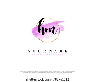 H M Initial water color logo template vector