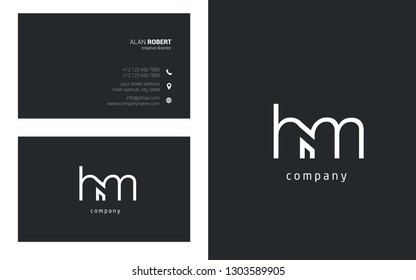 H & M line logo joint letter design with business card template