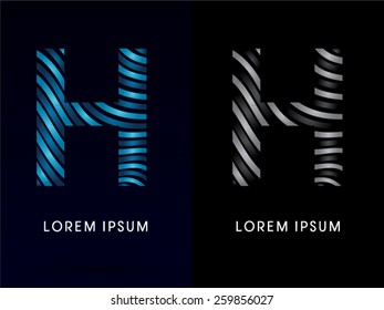H ,modern wave  font ,designed using blue and black line on dark background, concept move, wave, water, freestyle, zebra line, fantasy ,logo, symbol, icon, graphic, vector.