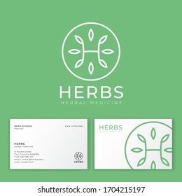 H Monogram With Leaves. Pharmacy Of Medicine Herbs. Logo For Spa, Cosmetics Or Organic Product. Ecology Symbol.