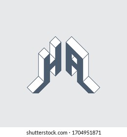 H and A - Monogram or logotype. HA - 2-letter code. Isometric 3d font for design. Three-dimension letters.