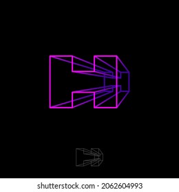 H monogram. Module or build. Letter H like box. Volume and construction logo. Network icon.

