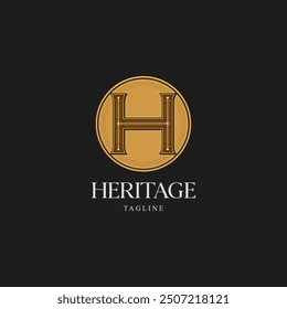 H monogram vintage gold coin logo. Letter H with antique ornament stylish logo vector icon template