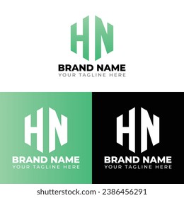 H N Double Letters Polygon Logo, Two letters H N logo design, Minimalist creative vector logo design template
