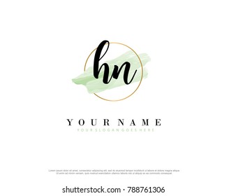 H N Initial water color logo template vector