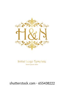 H & N initial wedding logo template vector