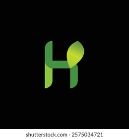 h natural letter logo design with leaf